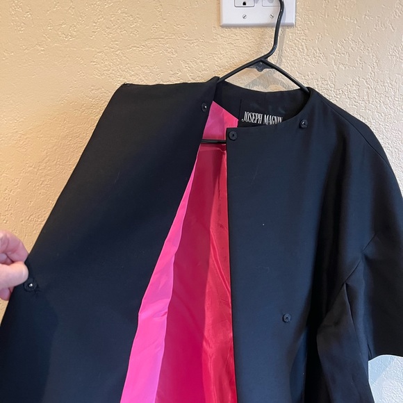 Vtg Joseph Magnin black silk taffeta hot pink opera couture coat - Picture 10 of 16